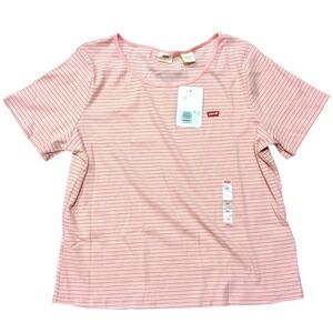 Levi's Shirt Plus 2X Babydoll Top Short Sleeve Ribbed Tee Pink Striped Y2K NEW